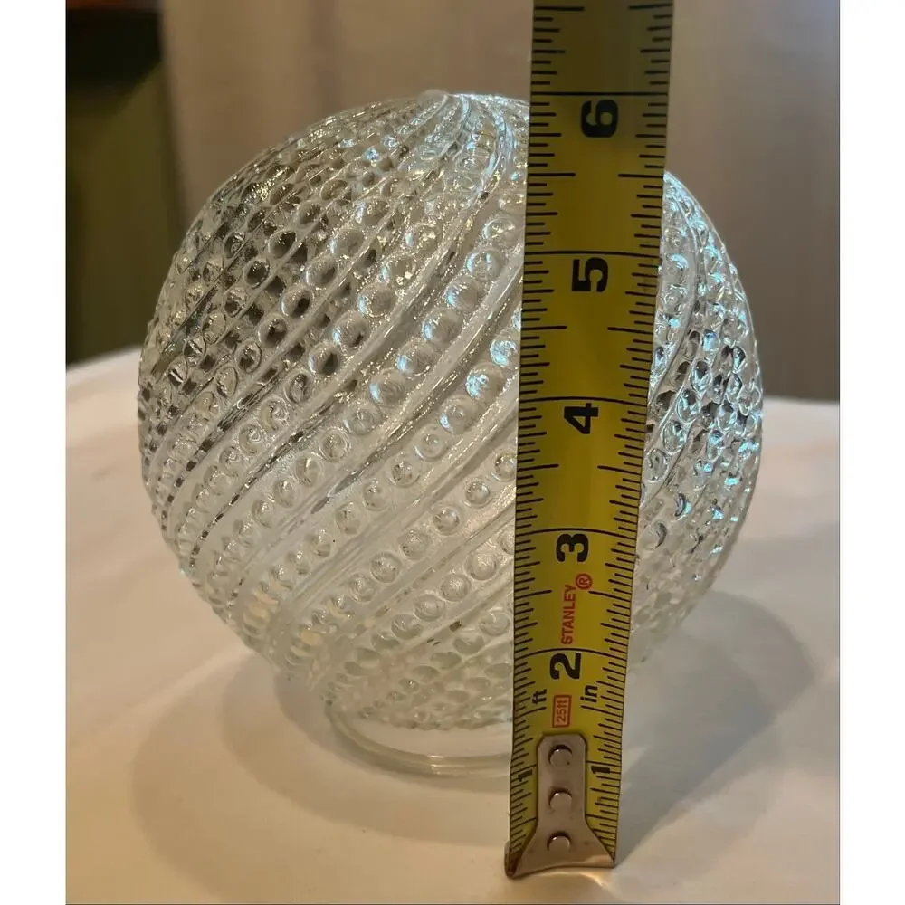 Vintage MCM Clear Spiral Hobnail Glass Globe Light Shade 6” Ball 3” Fitter